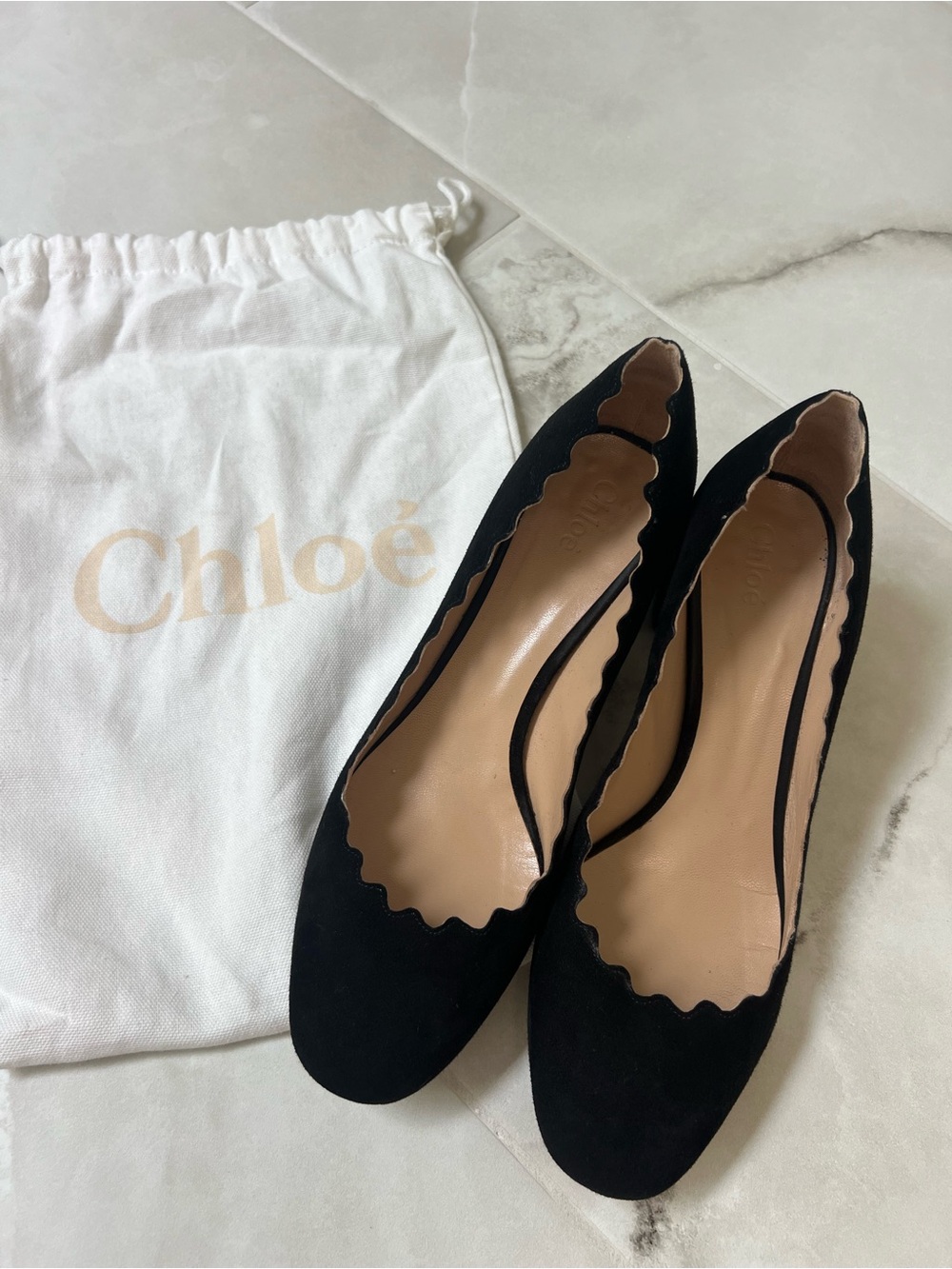 Chloe Lauren Black Scallop Pumps